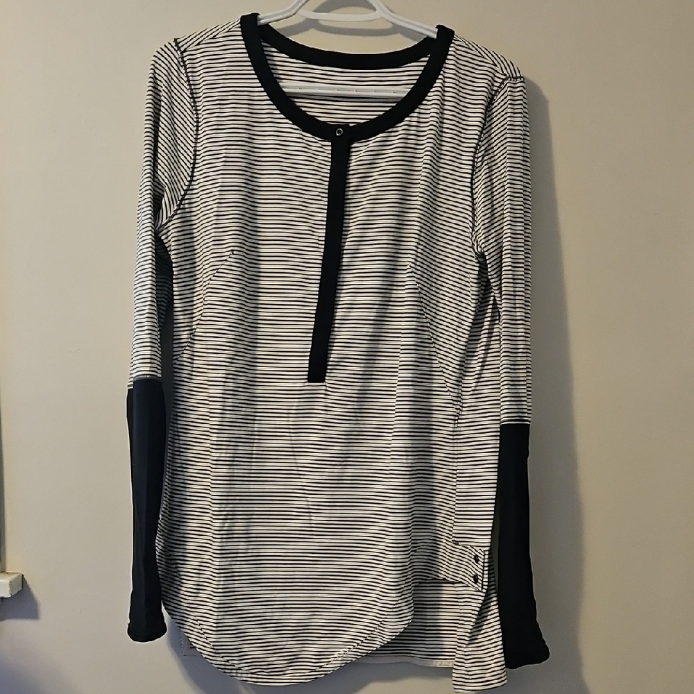 lululemon athletica Black and White Striped Long Sleeve Top